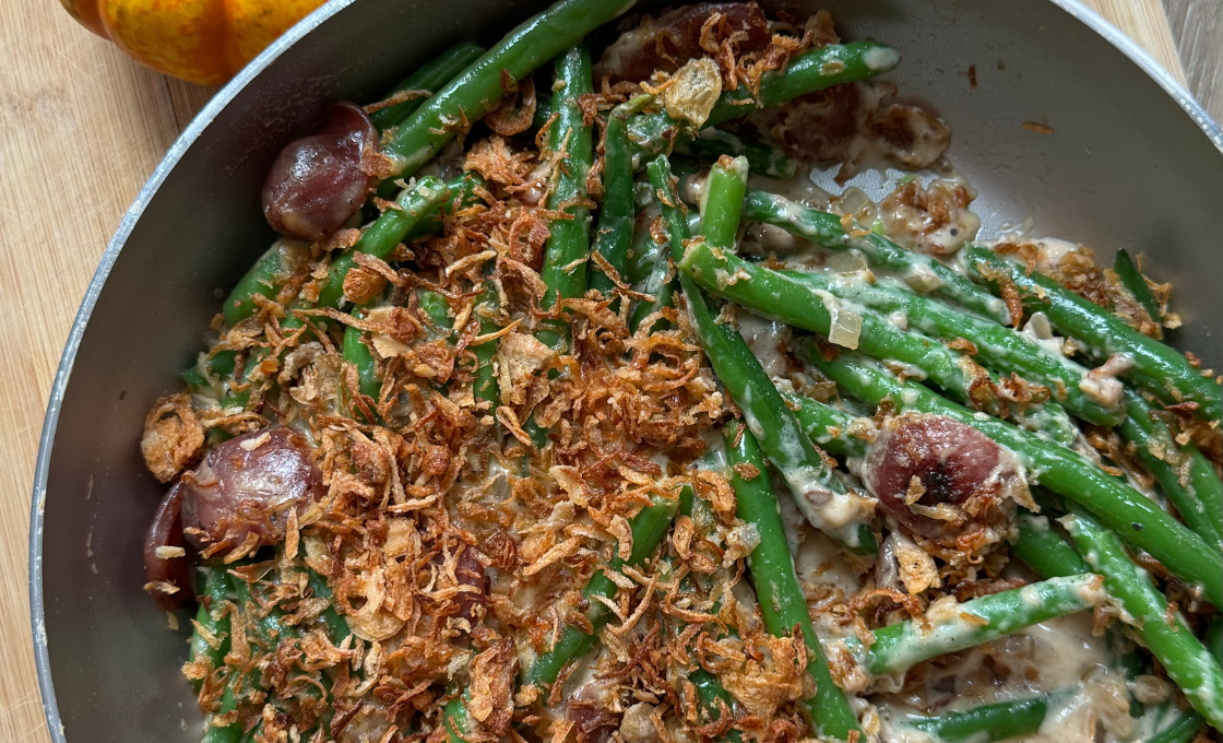 Taiwanese Sausage Black Pepper Green Bean Casserole